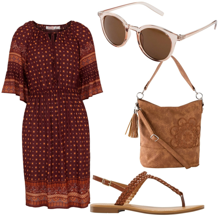 Outfit donna - Spensieratezza. per Tutti i giorni. Abbinamento con borse a mano, occhiali da sole, vestiti, ciabatte.
