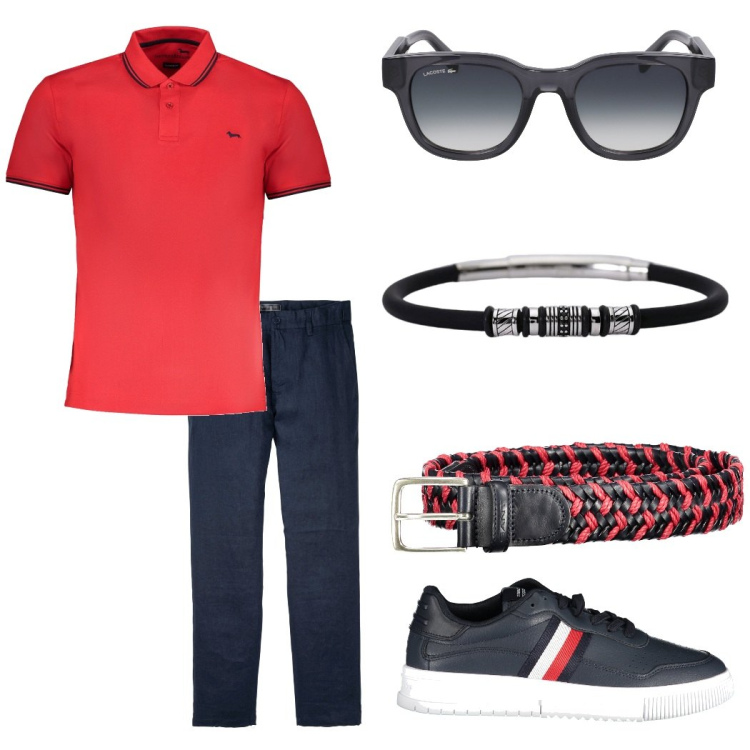 Outfit uomo - Total look #1926022. Stile Casual per Tutti i giorni. Abbinamento con braccialetti, pantaloni, cinture, sneakers, occhiali da sole, polo.