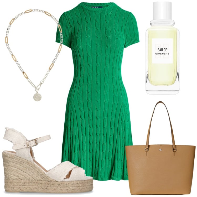 Outfit donna - Total look #1926032. Stile Trendy per Tutti i giorni. Abbinamento con profumi, vestiti, borse tote, ciondoli, espadrillas.