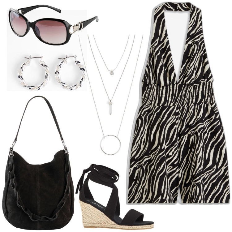 Outfit donna - Total look #1926078. Stile Casual chic per Tutti i giorni. Abbinamento con ciondoli, orecchini, tute, borse a mano, sandali, occhiali da sole.