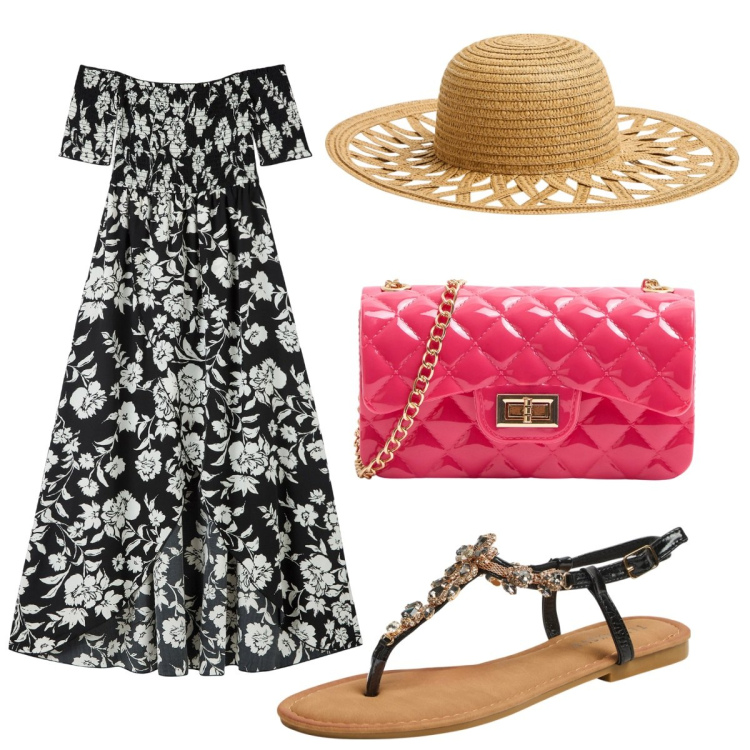 Outfit donna - Terranova -Vacanze in Riviera. Stile Casual chic per Mare. Abbinamento con vestiti lunghi, borse a tracolla, sandali gioiello, cappelli.
