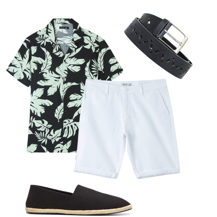 Outfit uomo - Con le espadrillas. Stile Trendy per Mare. Abbinamento con espadrillas, camicie a manica corta, bermuda, cinture.
