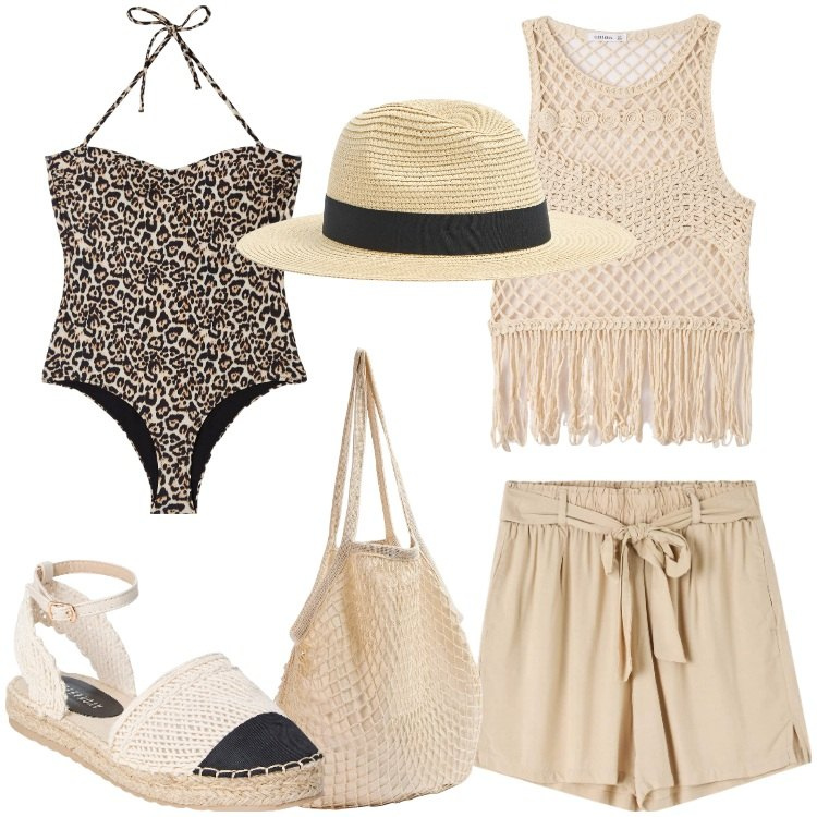 Outfit donna - Terranova - Vacanze in Riviera. Stile Etnico per Mare. Abbinamento con cappelli, costumi interi, shorts, borse a spalla, top, espadrillas.
