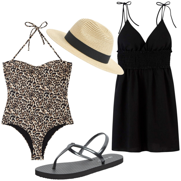 Outfit donna - Total look #1926152. Stile Sexy per Mare. Abbinamento con costumi interi, sandali, cappelli, vestiti corti.