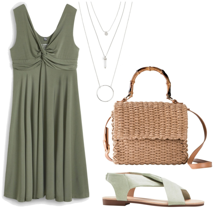 Outfit donna - Total look #1926153. Stile Casual chic per Tutti i giorni. Abbinamento con ciondoli, vestiti, sandali, borse a mano.