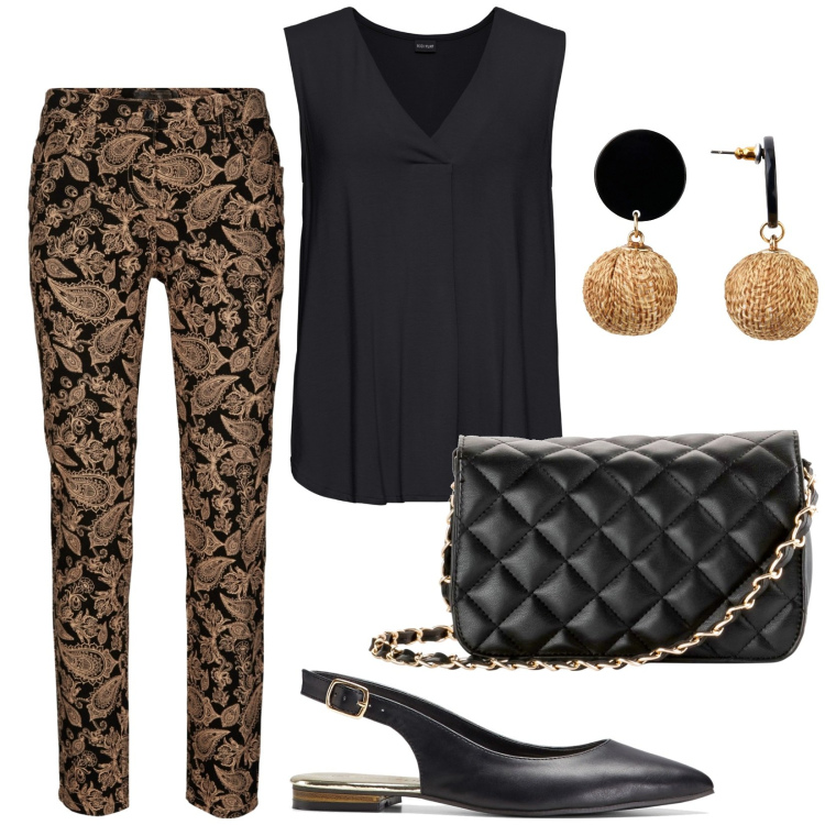 Outfit donna - Total look #1926154. Stile Chic per Serata fuori. Abbinamento con pantaloni, top, borse a tracolla, orecchini, ballerine.