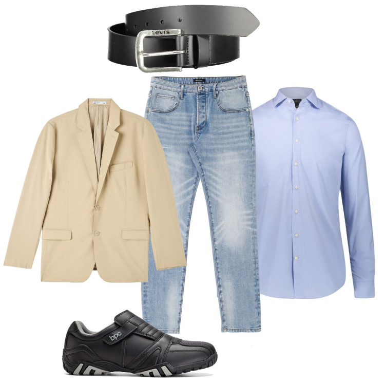 Outfit uomo - Total look #1926183. Stile Casual per Tutti i giorni. Abbinamento con scarpe stringate, giacche, jeans dritti, camicie, cinture.