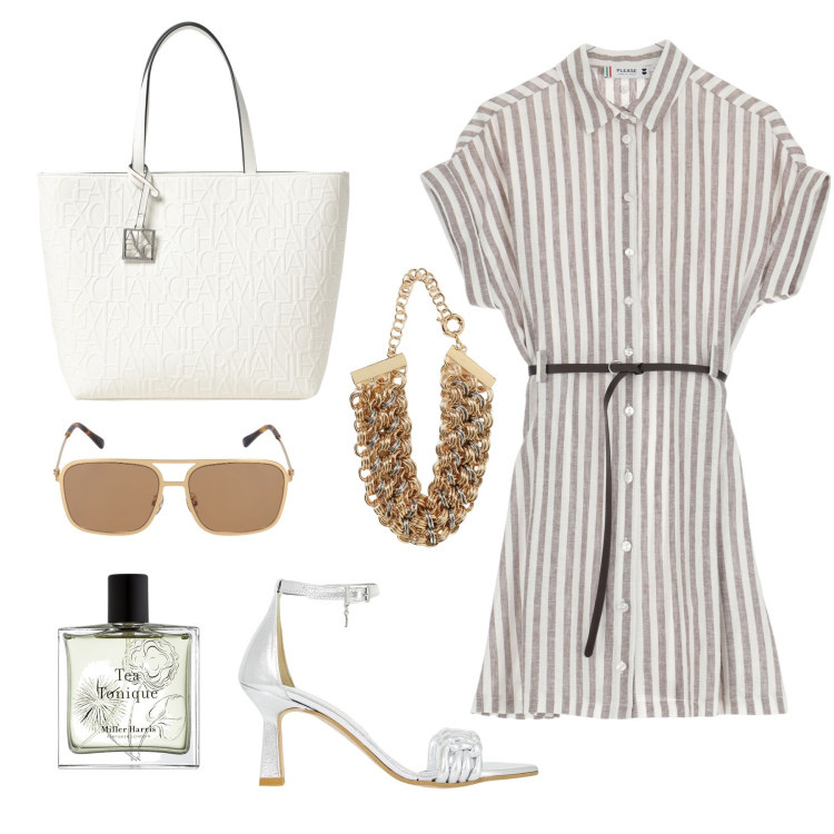 Outfit donna - Total look #1926229. Stile Bon Ton per Serata fuori. Abbinamento con profumi, décolleté, vestiti corti, occhiali da sole, borse tote, collane.