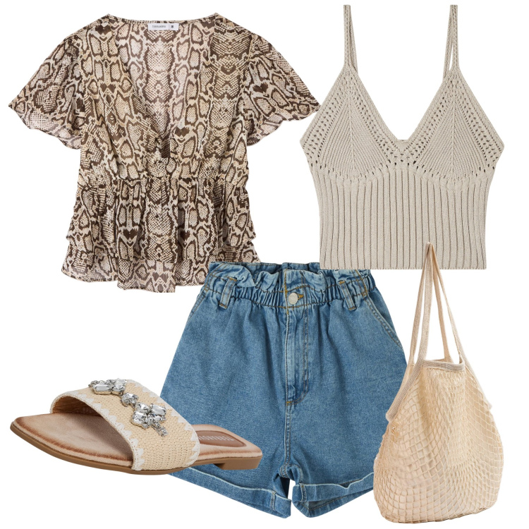 Outfit donna - “passepartout”. Stile Trendy per Mare. Abbinamento con ciabatte, bluse, shorts, top, borse a spalla.