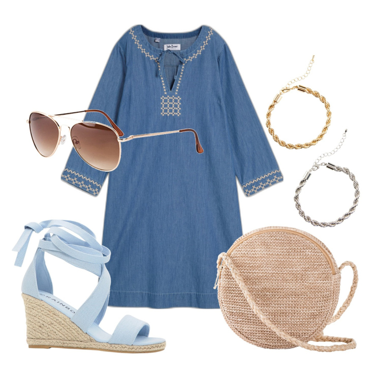 Outfit donna - Ghost outfitter - luglio. Stile Boho per Tutti i giorni. Abbinamento con borse a tracolla, occhiali da sole, vestiti, sandali, braccialetti.