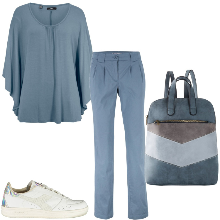 Outfit donna - Total look #1926303. Stile Casual per Tutti i giorni. Abbinamento con pantaloni chino, maglieria, zaini, sneakers.