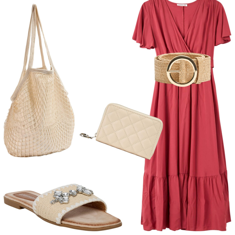 Outfit donna - Look vacanze. Stile Bon Ton per Mare. Abbinamento con ciabatte, vestiti lunghi, cinture, borse a spalla, portafogli.