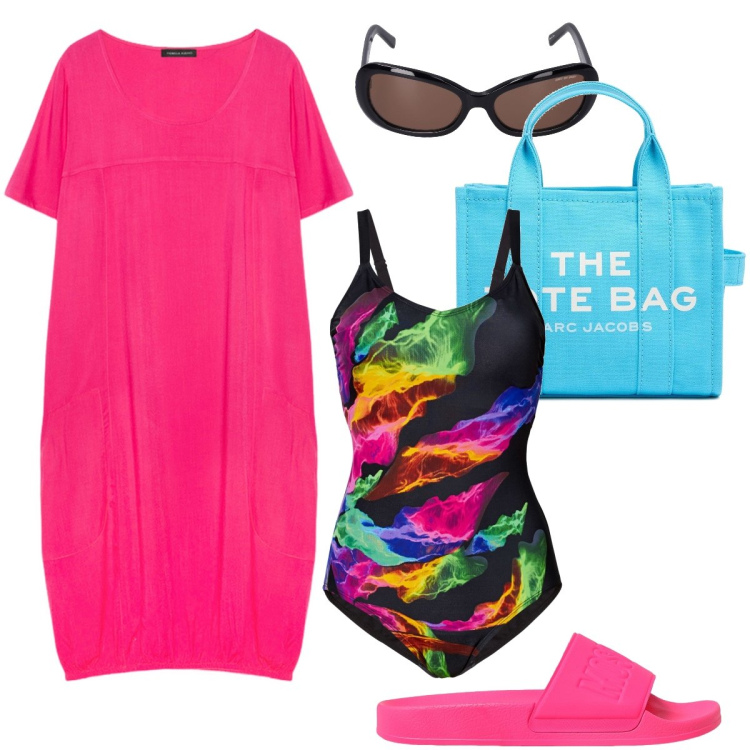 Outfit donna - Il copricostume fucsia. Stile Bon Ton per Mare. Abbinamento con costumi interi, vestiti, occhiali da sole, borse tote, ciabatte.