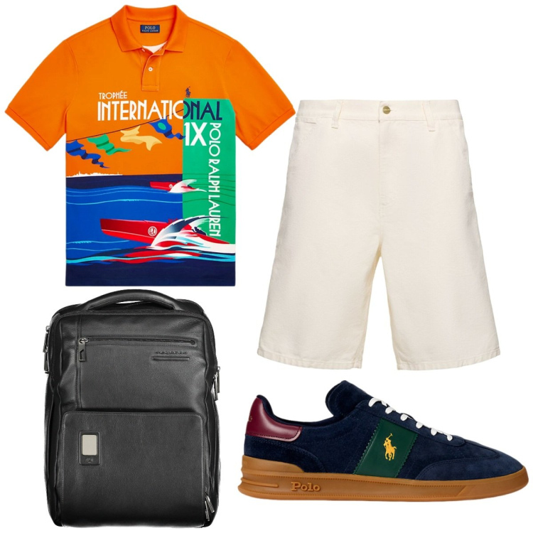 Outfit uomo - Total look #1926420. Stile Trendy per Tutti i giorni. Abbinamento con sneakers, polo, borse sportive, shorts.