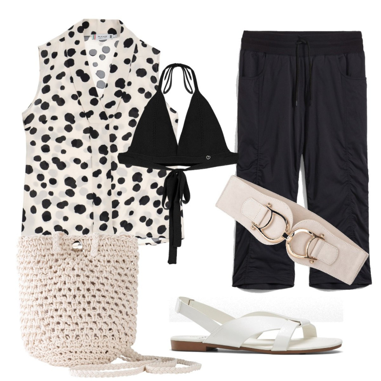 Outfit donna - Total look #1926434. Stile Casual chic per Serata fuori. Abbinamento con sandali, pantaloni capri, cinture, borse a tracolla, camicie, top.