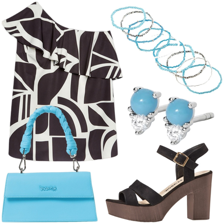 Outfit donna - Total look #1926460. Stile Etnico per Tutti i giorni. Abbinamento con braccialetti, sandali col tacco, vestiti corti, orecchini, borse a spalla.