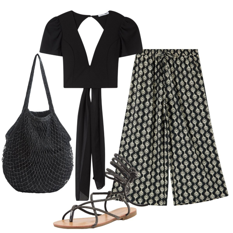 Outfit donna - Total look #1926471. Stile Glamour per Tutti i giorni. Abbinamento con pantaloni a palazzo, bluse, borse a tracolla, sandali alla schiava.