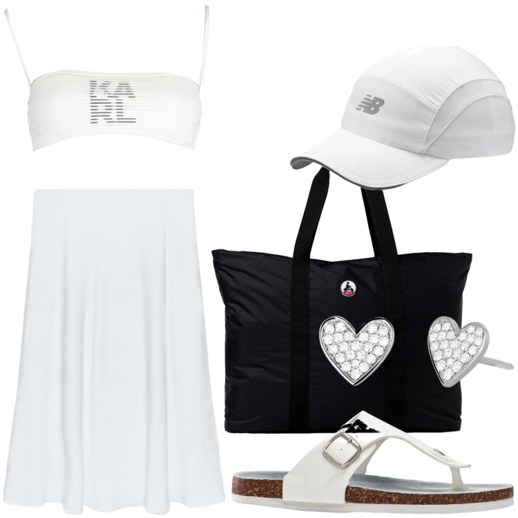 Outfit donna - Al mare dall\'alba al tramonto. Stile Basic per Mare. look ideale per Petite. Abbinamento con infradito, orecchini, cappelli, gonne, borse tote, costumi.