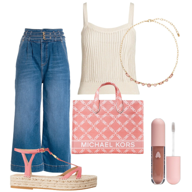 Outfit donna - Total look #1926800. Stile Urban per Tutti i giorni. Abbinamento con gloss, jeans, collane, canottiere, espadrillas, borse tote.