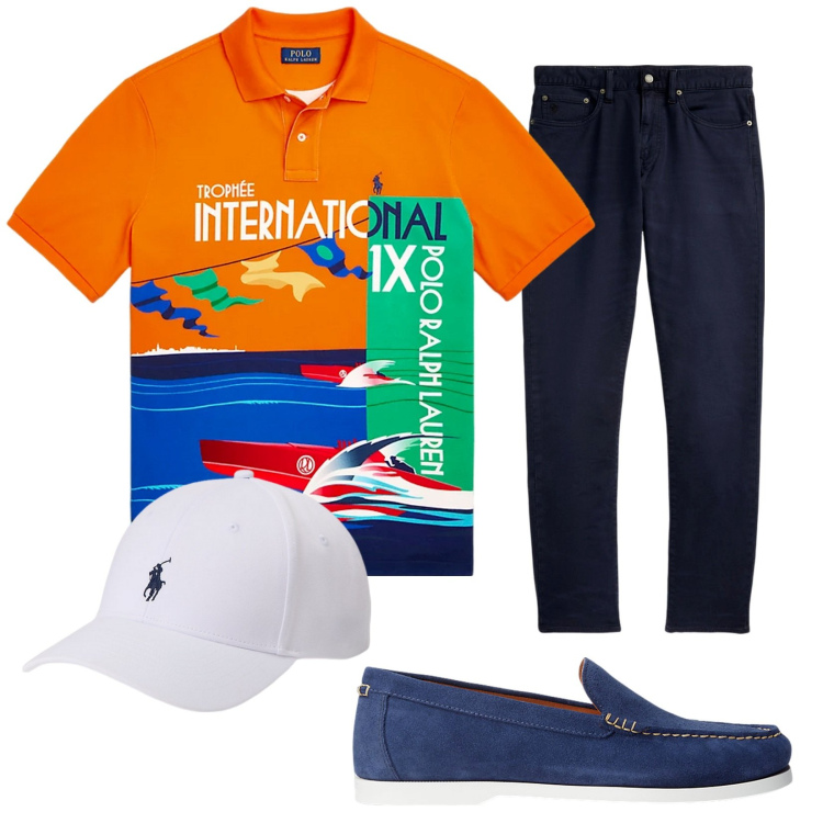 Outfit uomo - Polo International. Stile Trendy per Tutti i giorni. Abbinamento con scarpe stringate, cappelli, pantaloni chino, polo.