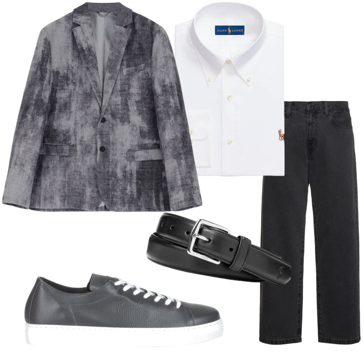 Outfit uomo - Total look #1926819. Stile Trendy per Serata speciale. Abbinamento con sneakers, giacche, cinture, camicie, pantaloni.