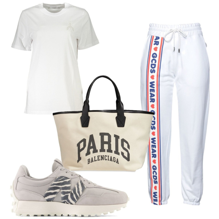 Outfit donna - Total look #1926828. Stile Basic per Sport. Abbinamento con pantaloni, sneakers, shopping bag, t-shirt.