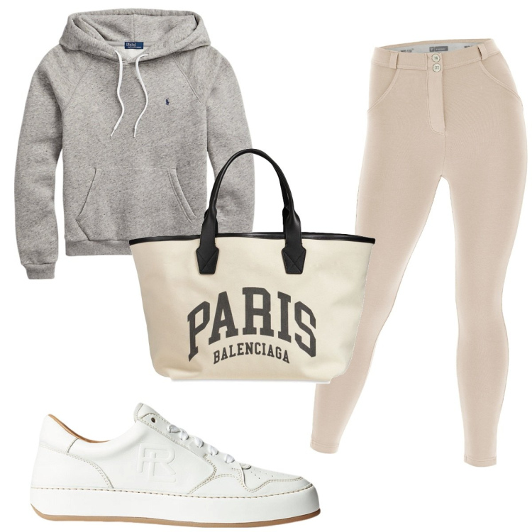 Outfit donna - Total look #1926830. Stile Basic per Sport. Abbinamento con pantaloni skinny, sneakers, felpe con cappuccio, shopping bag.