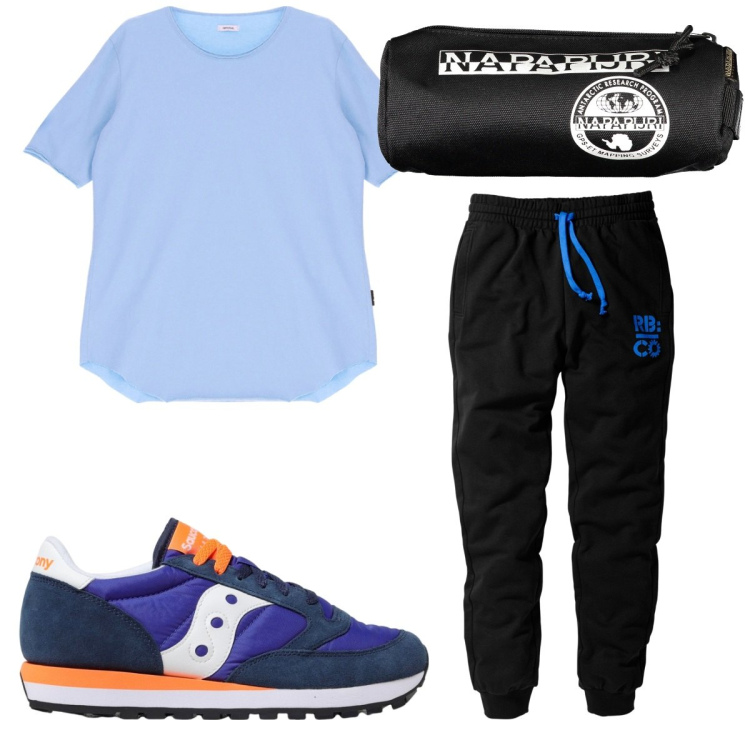 Outfit uomo - Total look #1926840. Stile Trendy per Tutti i giorni. Abbinamento con pantaloni, t-shirt, borse sportive, sneakers.