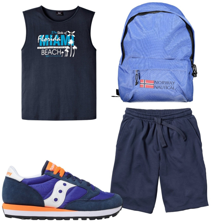 Outfit uomo - Total look #1926842. Stile Trendy per Tutti i giorni. Abbinamento con bermuda, canottiere, sneakers, borse sportive.