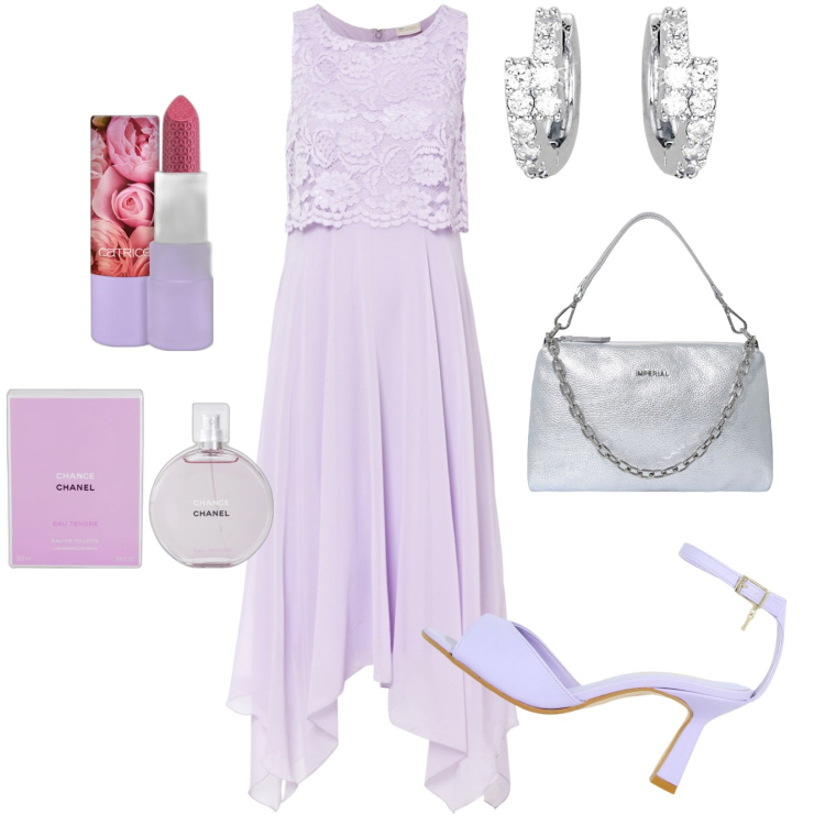 Outfit donna - Total look #1926907. Stile Chic per Cerimonia. Abbinamento con vestiti senza maniche, profumi, rossetti, orecchini, pochette, décolleté.