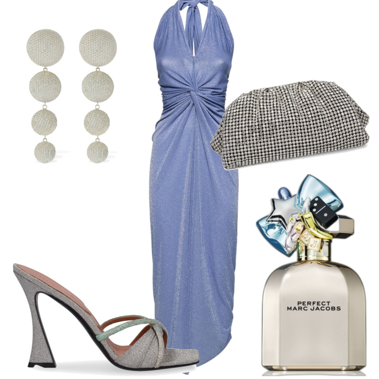 Outfit donna - Serata di gala. Stile Sexy per Serata fuori. Abbinamento con profumi, vestiti, pochette, orecchini, sandali in pelle.