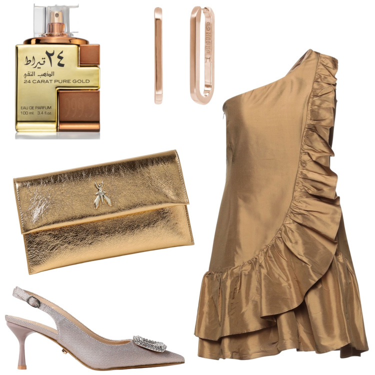 Outfit donna - Serata dance. Stile Chic per Serata fuori. Abbinamento con vestiti corti, profumi, orecchini, clutch, scarpe col tacco.