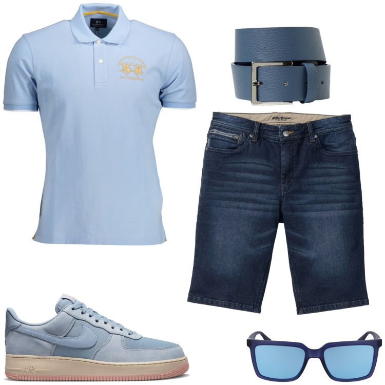 Outfit uomo - Total look #1927069. Stile Casual per Tutti i giorni. Abbinamento con bermuda, sneakers, polo, cinture, occhiali da sole.
