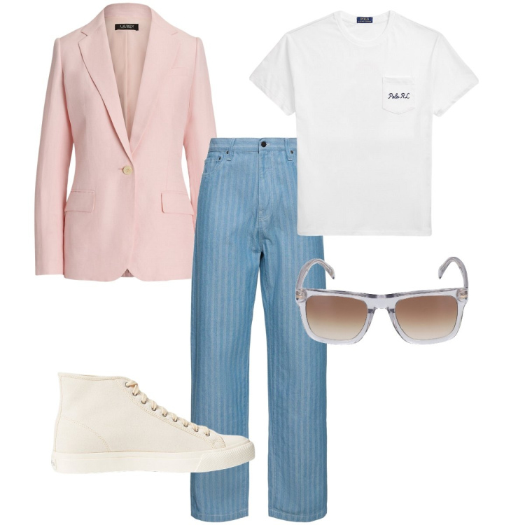 Outfit uomo - Il blazer rosa. Stile Trendy per Serata speciale. Abbinamento con sneakers, giacche, t-shirt, occhiali da sole, jeans.