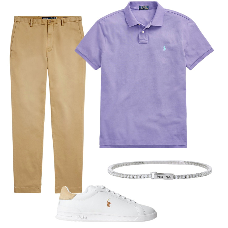 Outfit uomo - Total look #1927095. Stile Urban per Tutti i giorni. Abbinamento con braccialetti, polo, sneakers, pantaloni chino.