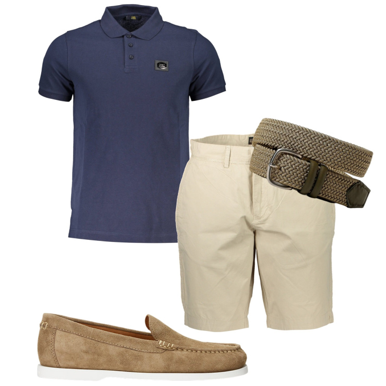 Outfit uomo - Il grande caldo. Stile Urban per Tutti i giorni. Abbinamento con scarpe stringate, polo, cinture, bermuda.