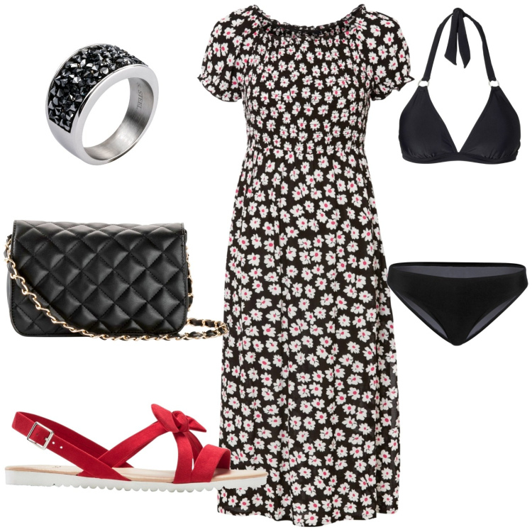 Outfit donna - Total look #1927126. Stile Casual chic per Tutti i giorni. Abbinamento con borse a tracolla, anelli, vestiti, sandali, bikini.