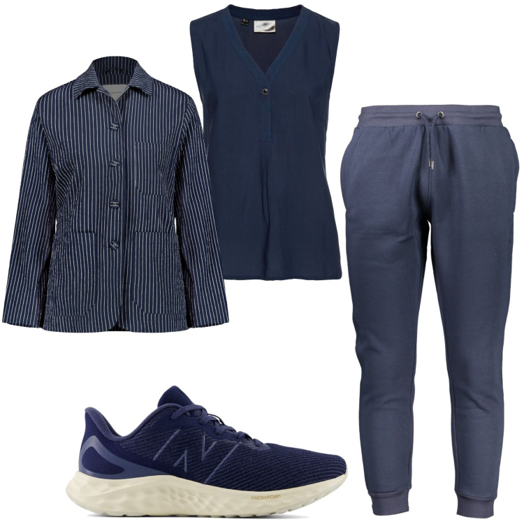 Outfit donna - Total look #1927214. Stile Casual per Tutti i giorni. Abbinamento con top, sneakers, pantaloni, blazer.