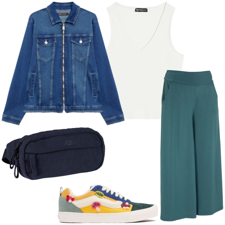 Outfit donna - Total look #1927217. Stile Casual per Tutti i giorni. Abbinamento con pantaloni culotte, marsupi, top, blazer, sneakers.