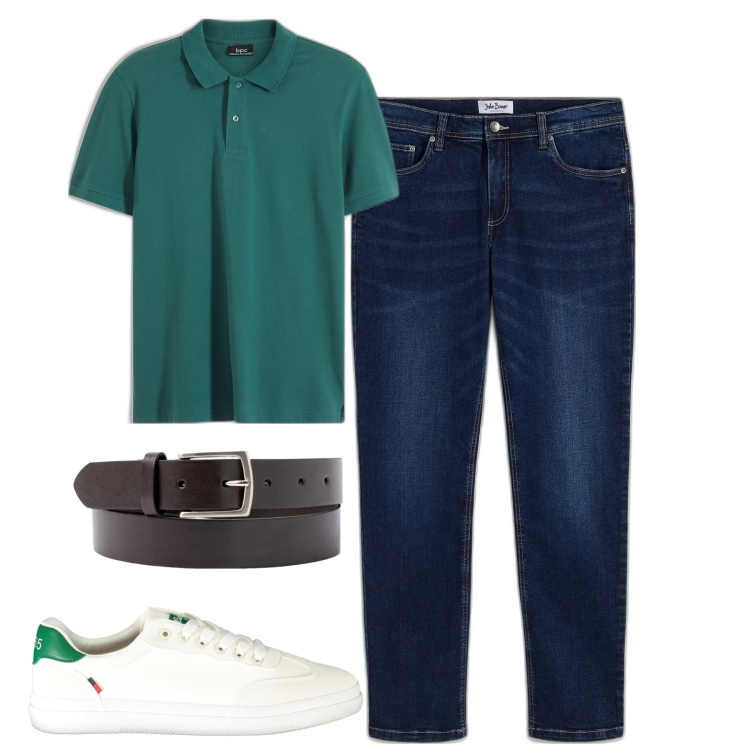 Outfit uomo - Polo e jeans. Stile Urban per Tutti i giorni. Abbinamento con jeans dritti, polo, cinture, sneakers.