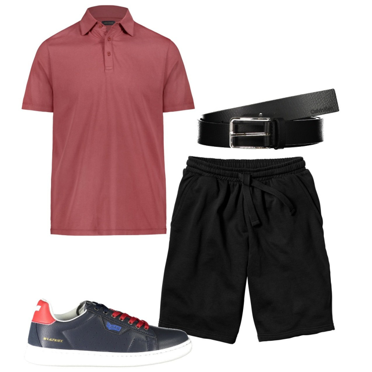 Outfit uomo - Total look. Stile Urban per Tutti i giorni. Abbinamento con bermuda, polo, cinture, sneakers.