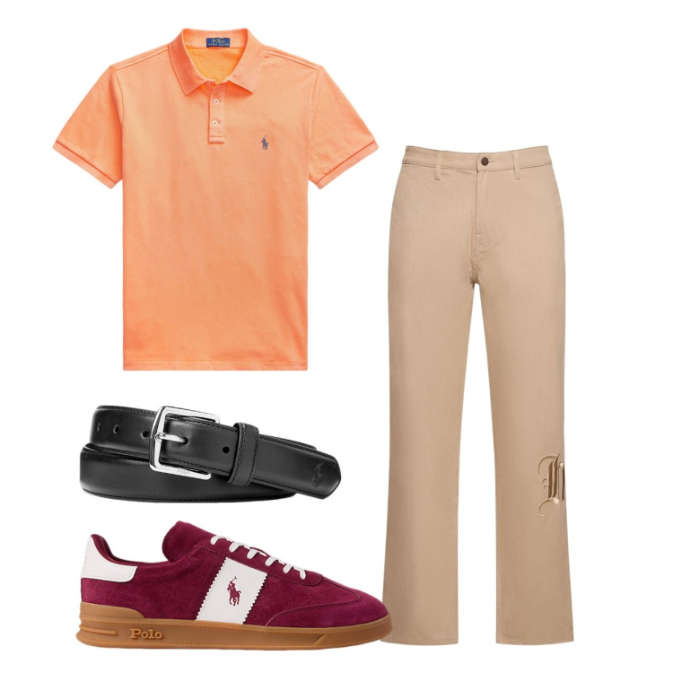 Outfit uomo - Total look. Stile Urban per Tutti i giorni. Abbinamento con cinture, polo, sneakers, pantaloni.