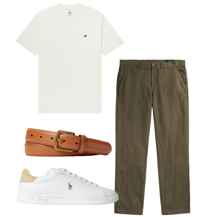 Outfit uomo - Total look. Stile Casual per Tutti i giorni. Abbinamento con t-shirt, cinture, sneakers, pantaloni.