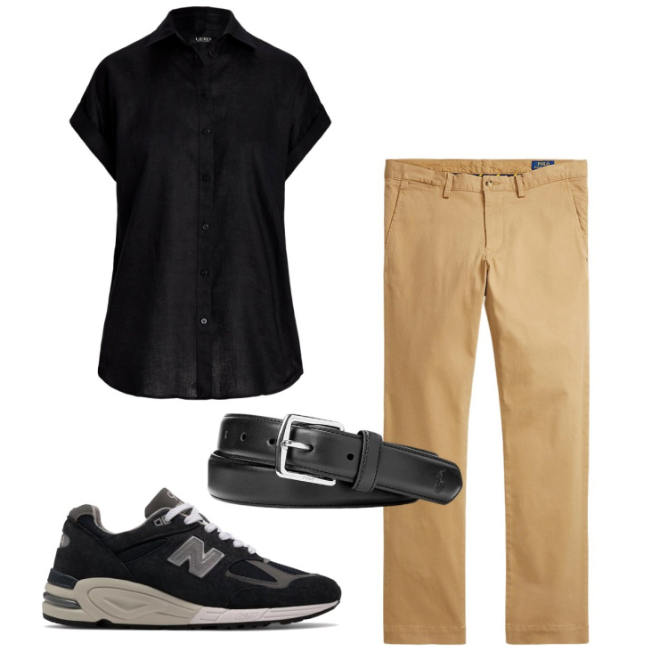 Outfit uomo - Un poco elegante. Stile Casual per Serata speciale. Abbinamento con sneakers, cinture, pantaloni, camicie a manica corta.