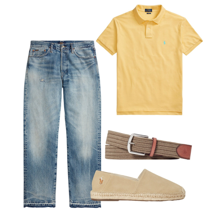 Outfit uomo - Leggero. Stile Casual per Tutti i giorni. Abbinamento con polo, espadrillas, cinture, jeans dritti.