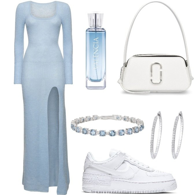 Outfit donna - Total look #1927466. Stile Sporty chic per Serata fuori. Abbinamento con profumi, orecchini, braccialetti, borse a spalla, sneakers, vestiti.