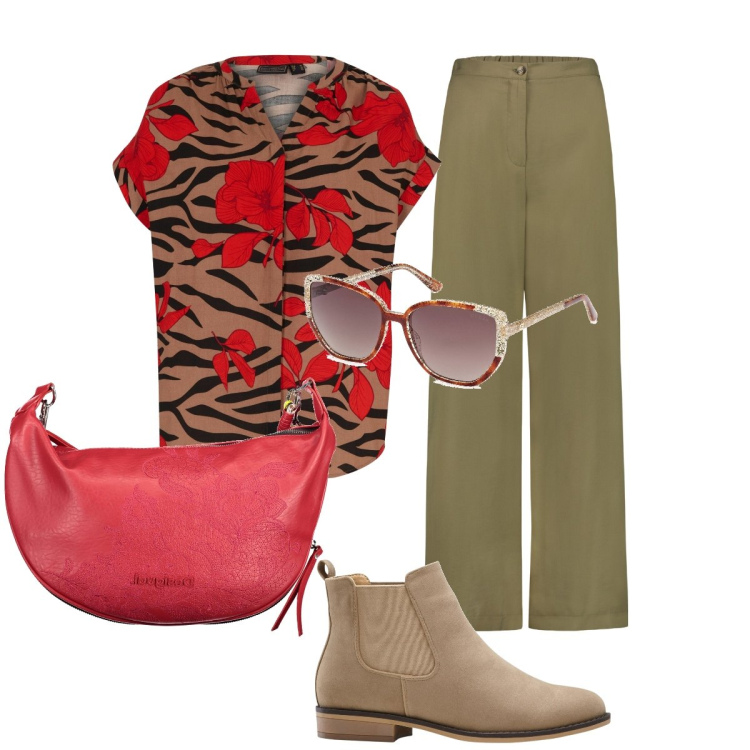 Outfit donna - Stile è anche praticità. Stile Bon Ton per Ufficio. Abbinamento con stivaletti chelsea, camicie, borse a spalla, pantaloni, occhiali da sole.