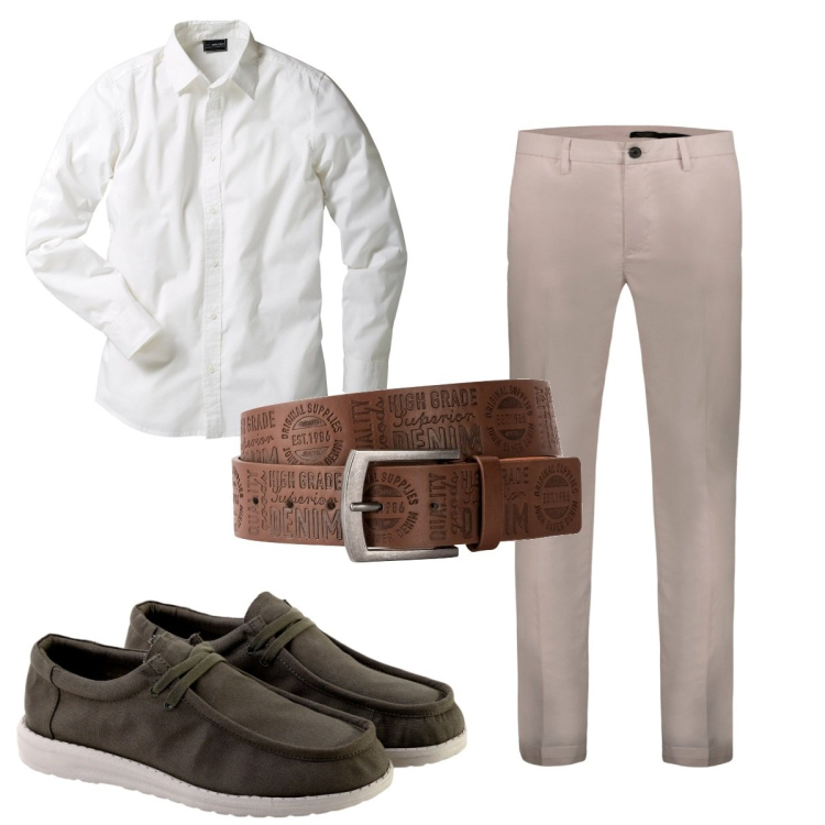 Outfit uomo - Total look #1927505. Stile Casual per Tutti i giorni. Abbinamento con camicie, cinture, pantaloni, scarpe stringate.