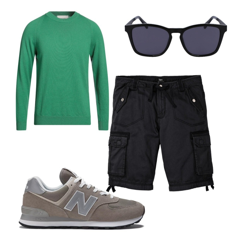 Outfit uomo - Total look #1927507. Stile Trendy per Tutti i giorni. Abbinamento con bermuda, pullovers, sneakers, occhiali da sole.
