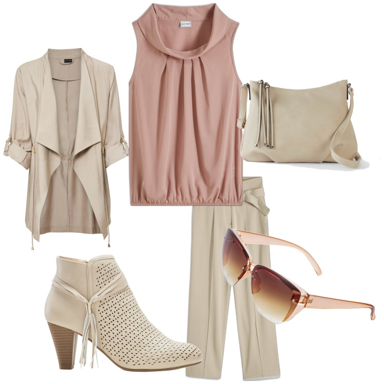 Outfit donna - Total look #1927539. per Tutti i giorni. Abbinamento con top, occhiali da sole, pantaloni, blazer, stivaletti, borse a tracolla.